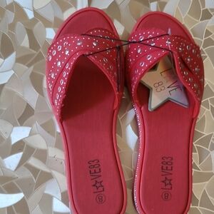 Red Rhinestone Slide Sandals